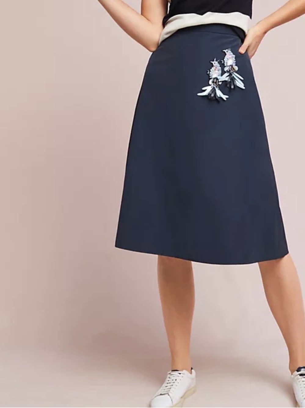 NWOT Anthropologie Love Birds Embellished A-Line Skirt Mignon Doo M Z345-25